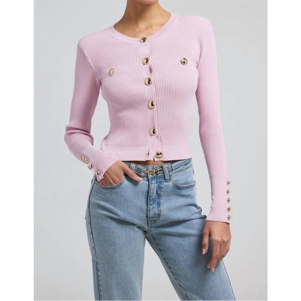 GENERATION LOVE Women’s XL Pennie Ribbed Cardigan in Light Pink CP25